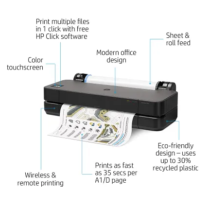 HP DesignJet T230 24-inch Large Format Wireless Plotter Printer | 5HB07A |(Mobile Printing, Compact Design, High-Speed A1 Printing)