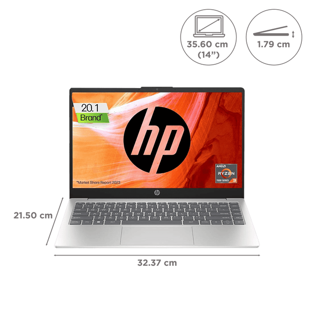 HP 14-em0243AU AMD Ryzen 3 Thin & Light Laptop (8GB RAM, 512GB SSD, Windows 11, 14-inch FHD, Natural Silver)