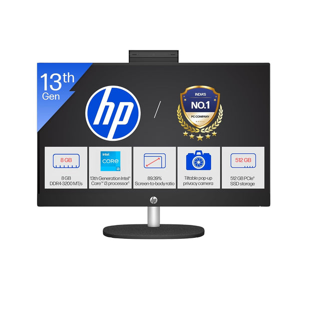 HP 24-cr0903in All-in-One Desktop | 13th Gen i3-1315U | 8GB RAM | 512GB SSD | 23.8-inch FHD Display