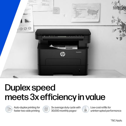HP 323d Auto Duplex Laser Printer – Print/Scan/Copy, 30 PPM, LCD Display, USB 2.0 (A58WGA)