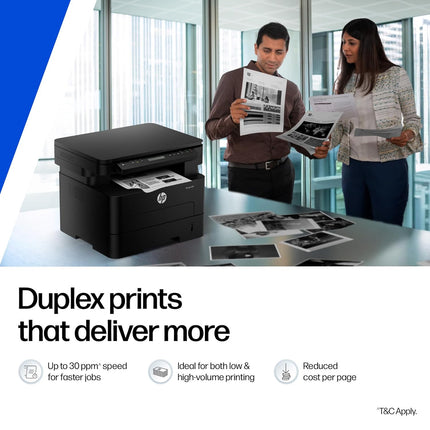 HP 323d Auto Duplex Laser Printer – Print/Scan/Copy, 30 PPM, LCD Display, USB 2.0 (A58WGA)