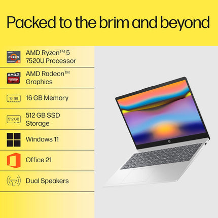 HP 15 fc0690au Laptop | Ryzen 5 7520U | 16GB RAM | 512GB SSD | 15.6-inch FHD Display