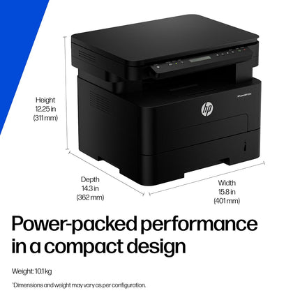 HP 323d Auto Duplex Laser Printer – Print/Scan/Copy, 30 PPM, LCD Display, USB 2.0 (A58WGA)