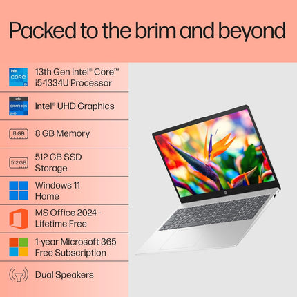 HP 15 Windows 11 Laptop, Core i5-1334U, 8GB/512GB SSD, FHD, Silver (FD0466TU)