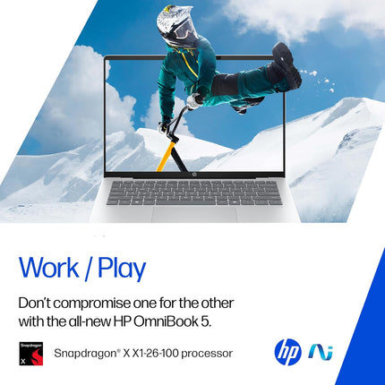 HP OmniBook 5 OLED he0014QU AI Laptop | Snapdragon X | 16GB RAM | 512GB SSD | 14-inch 2K OLED | Ultra Light