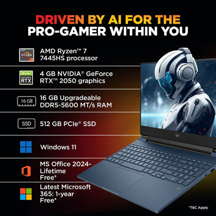 HP Victus Gaming Laptop 15-fb3122AX Ryzen 7, 16GB RAM, 512GB SSD, RTX 2050, 144Hz FHD Display, Windows 11, Blue
