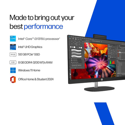 HP 24-cr0903in All-in-One Desktop | 13th Gen i3-1315U | 8GB RAM | 512GB SSD | 23.8-inch FHD Display