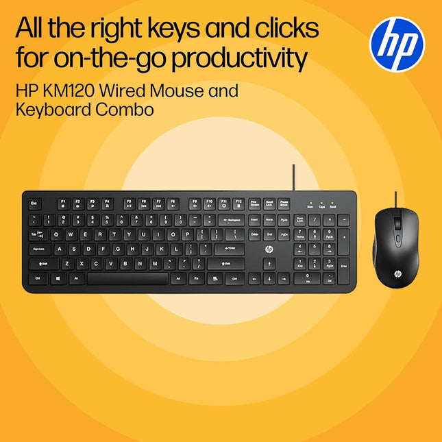HP KM120 Wired Keyboard and Mouse Combo | USB | Ergonomic Design | AB3D0AA