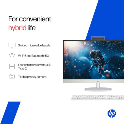 HP 27'' All-in-One PC | Intel Core i3-1315U, 8GB RAM, 512GB SSD, Windows 11 Home, FHD, 1080p Camera, MS Office 2024 | 6.42kg | cr0906in | cr0906in