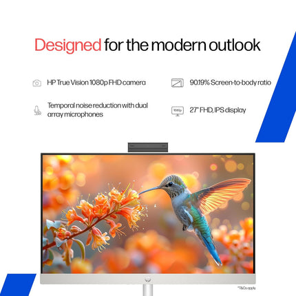 HP 27'' All-in-One PC | Intel Core i3-1315U, 8GB RAM, 512GB SSD, Windows 11 Home, FHD, 1080p Camera, MS Office 2024 | 6.42kg | cr0906in | cr0906in