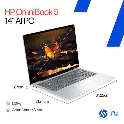 HP OmniBook 5 OLED he0014QU AI Laptop | Snapdragon X | 16GB RAM | 512GB SSD | 14-inch 2K OLED | Ultra Light