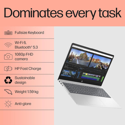 HP 15 Windows 11 Laptop, Core i5-1334U, 8GB/512GB SSD, FHD, Silver (FD0466TU)