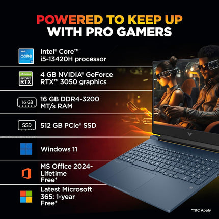 HP Victus Gaming Laptop fa2190TX, Intel Core i5-13420H, RTX 3050 4GB, 16GB RAM, 512GB SSD, 15.6" FHD 144Hz, Windows 11, Office 2024
