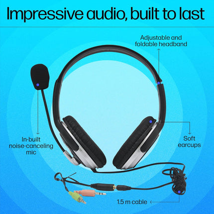HP Wired On-Ear Headphones with Mic (B4B09PA), Noise-Cancelling, 3.5mm - Innova Retail