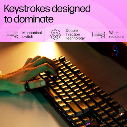 HP GK320 RGB Mechanical Gaming Keyboard, Wired, Full-Size, 4 Indicators - Innova Retail