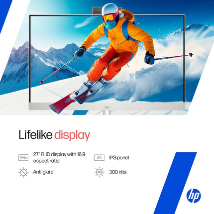 HP 27'' All-in-One PC | Intel Core i3-1315U, 8GB RAM, 512GB SSD, Windows 11 Home, FHD, 1080p Camera, MS Office 2024 | 6.42kg | cr0906in | cr0906in