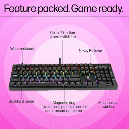 HP GK320 RGB Mechanical Gaming Keyboard, Wired, Full-Size, 4 Indicators - Innova Retail