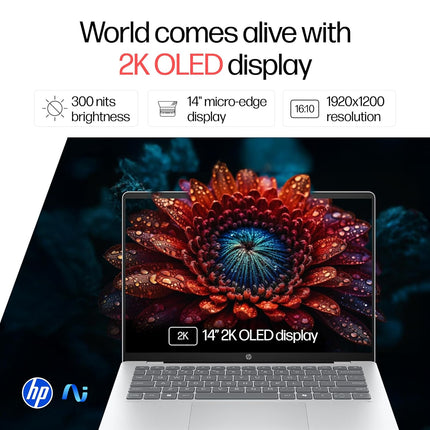 HP OmniBook 5 OLED he0014QU AI Laptop | Snapdragon X | 16GB RAM | 512GB SSD | 14-inch 2K OLED | Ultra Light
