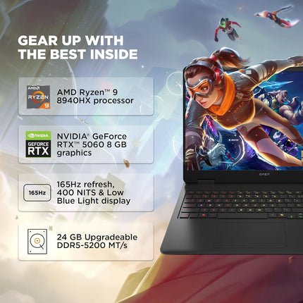 HP Omen ap0181AX Gaming Laptop | Ryzen 9 8940HX | RTX 5060 8GB | 24GB RAM | 1TB SSD | 16-inch 165Hz 2K Display
