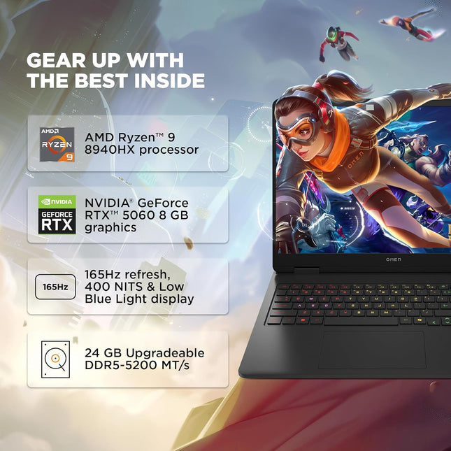 HP Omen ap0181AX Gaming Laptop | Ryzen 9 8940HX | RTX 5060 8GB | 24GB RAM | 1TB SSD | 16-inch 165Hz 2K Display