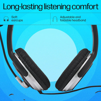 HP Wired On-Ear Headphones with Mic (B4B09PA), Noise-Cancelling, 3.5mm - Innova Retail