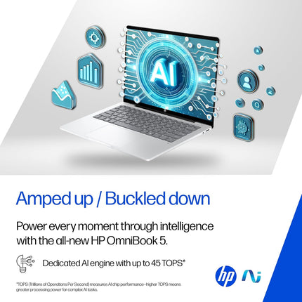 HP OmniBook 5 OLED he0014QU AI Laptop | Snapdragon X | 16GB RAM | 512GB SSD | 14-inch 2K OLED | Ultra Light