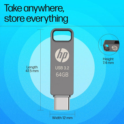 HP 886C 64GB OTG USB Flash Drive 3.2 – Rock Metallic Swivel Design (AN1J4AA)
