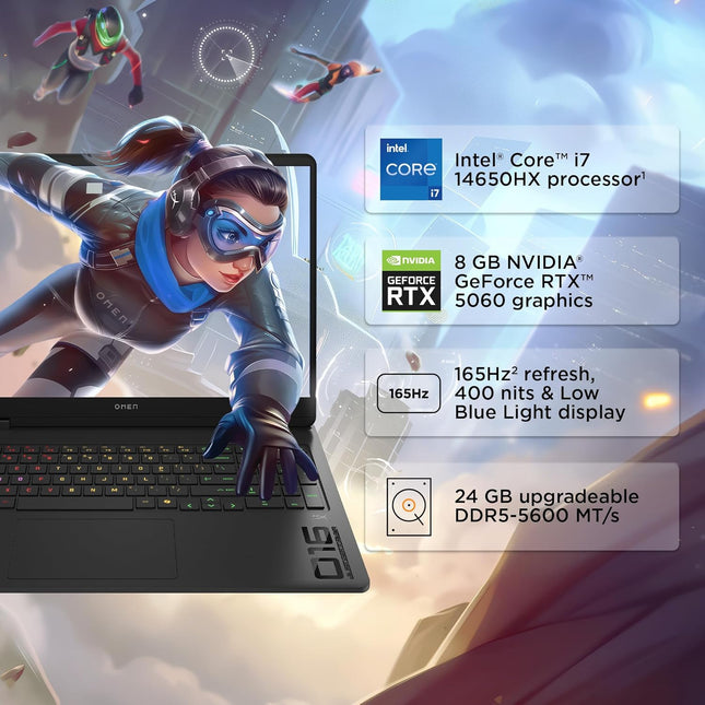 HP Omen Gaming Laptop 16-am0239TX Intel Core i7 14th Gen, RTX 5060 8GB, 24GB DDR5, 1TB SSD, 16-inch 2K 165Hz Display, RGB Keyboard, Windows 11