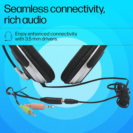 HP Wired On-Ear Headphones with Mic (B4B09PA), Noise-Cancelling, 3.5mm - Innova Retail