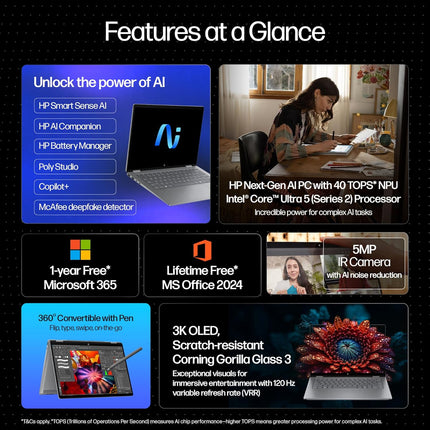 HP OmniBook X Flip OLED Ultra 5, 16GB/512GB, 3K Touch 14" (fm0058TU)