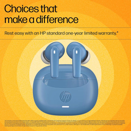 HP H150 True Wireless Earbuds – Bluetooth 5.3, ANC, 7H Playtime, IPX3, Blue (99Y15AA)