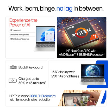 HP 15 Ryzen 7 5825U Laptop, 16GB/512GB, FHD, Backlit KB (fc0476AU)