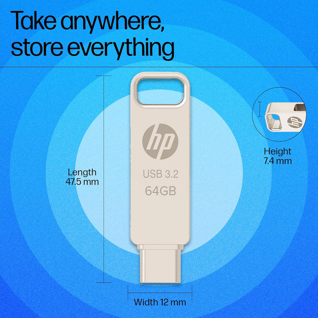 HP 886C 64GB OTG USB 3.2 Flash Drive | Metal Swivel Design | Gold | AN1J0AA