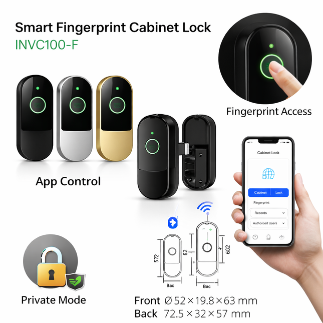 Smart Fingerprint Cabinet Lock with App Access – INVC100-F