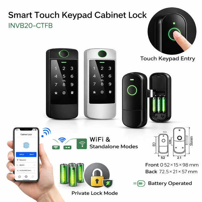 Smart Touch Keypad Cabinet Lock with App Control – INVB20-CTFB