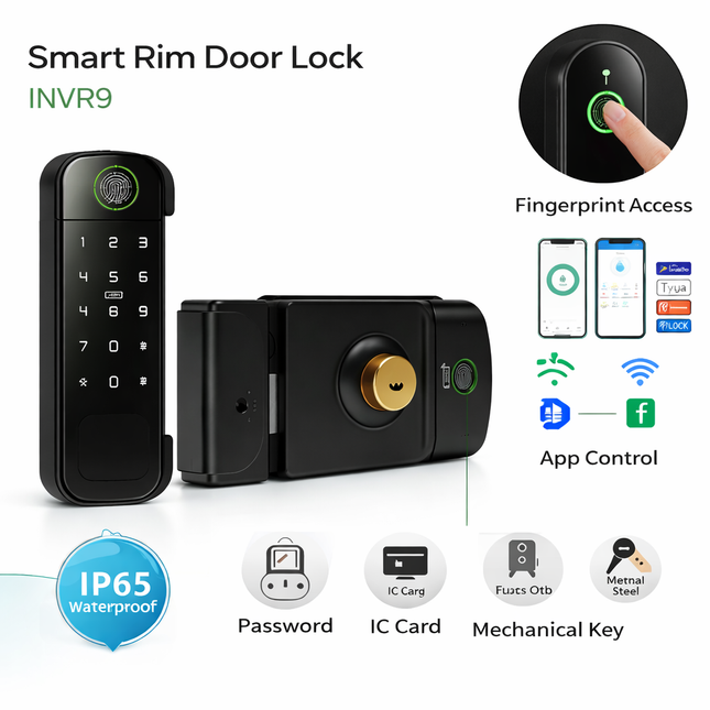 Smart Rim Door Lock with Fingerprint and App Access – INVR9