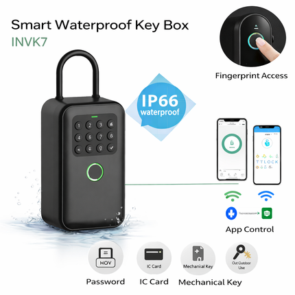 Smart Waterproof Key Box with Fingerprint and App Control – INVK7