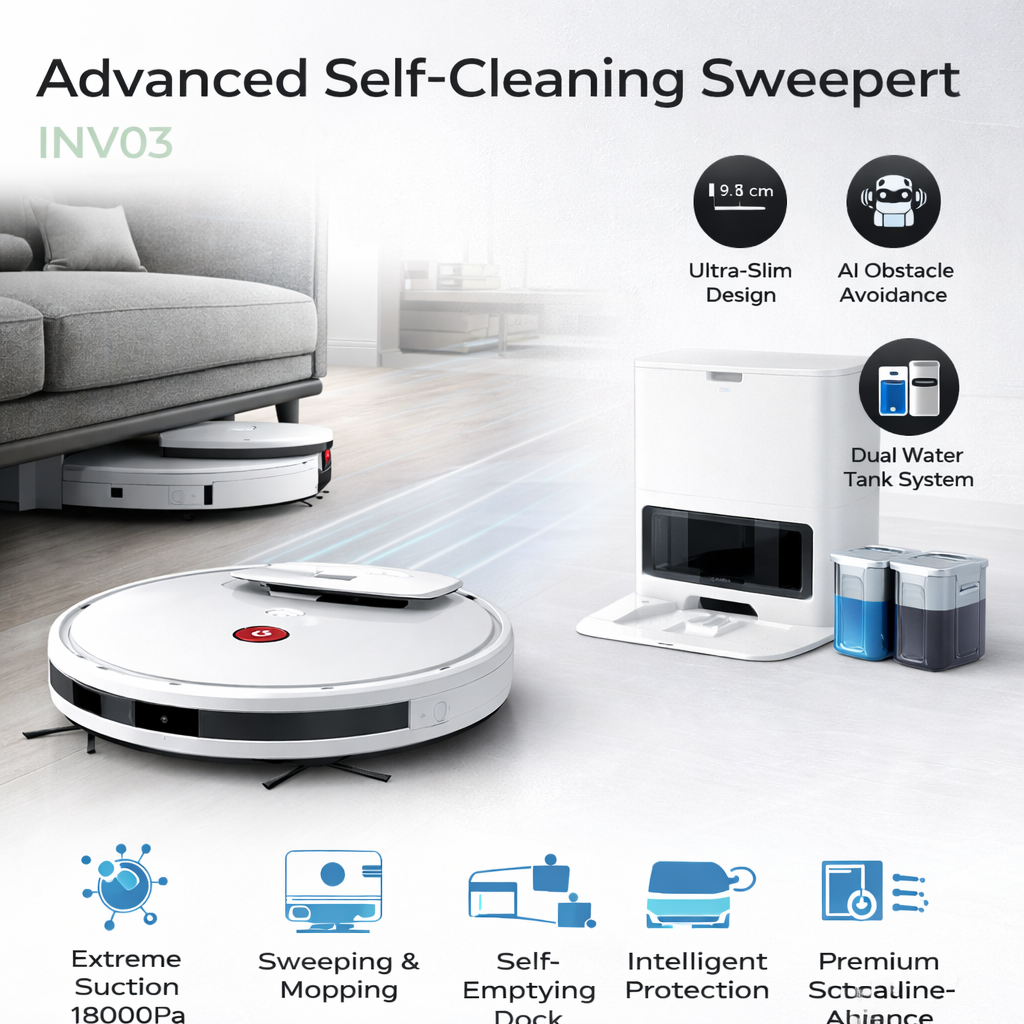 Innova Inn1003 Innova Advanced Self-Cleaning Sweepert INV03 with Dock Station, 18000Pa ...