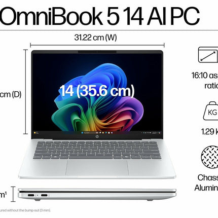 HP OmniBook 5 Next Gen AI 14-he0015QU Laptop | Snapdragon X | 16GB LPDDR5x | 1TB SSD | 14-inch 2K OLED