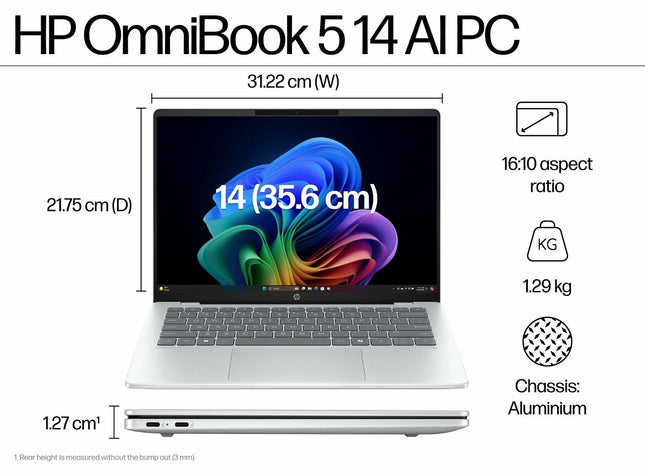 HP OmniBook 5 Next Gen AI 14-he0015QU Laptop | Snapdragon X | 16GB LPDDR5x | 1TB SSD | 14-inch 2K OLED