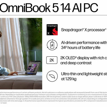 HP OmniBook 5 Next Gen AI 14-he0015QU Laptop | Snapdragon X | 16GB LPDDR5x | 1TB SSD | 14-inch 2K OLED
