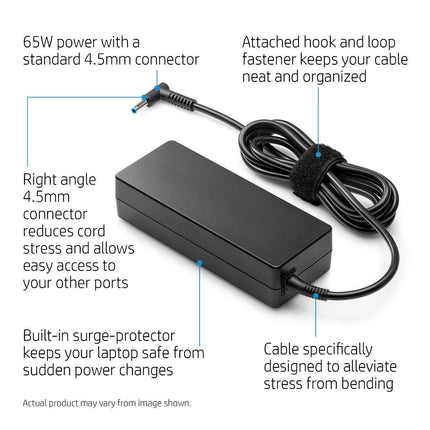 HP 65W 4.5mm Non-EM AC Adapter with Right-Angle Connector - Y5Y43AA - Innova Retail